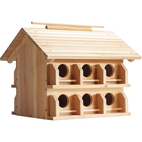 CEDAR ALPHA Purple Martin House Starling Birdhouse for Outside with 12 Rooms for Outside,Solid Cedar Wood Bird House for Garden, Pole Mountable Birdhouse, Metal Braket Included, Assembling Needed