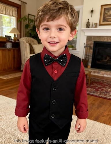 Image of A&J DESIGN 4pcs Baby & Toddler Suit, 12 Months - 5T, Shirt & Pants & Vest & Bow Tie