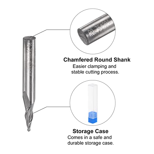 Image of uxcell Tapered Ball Nose End Mill, Uncoated Solid Carbide 2 Flute Spiral Milling Cutter, 0.75mm Radius, 1.5mm Diameter, 6mm Shank, 45mm Length, 20 Degree Angle