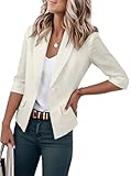 IDEALSANXUN Blazer corto de lino para mujer, casual, manga 3/4, ligero, para primavera y verano, Beige, XL