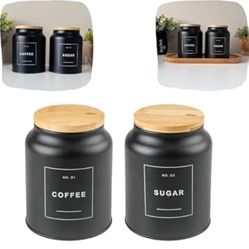 Kit 2 Potes Porta Mantimentos Herméticos Coffee Sugar Sense Café Açúcar (Coffe/Sugar- Preto)