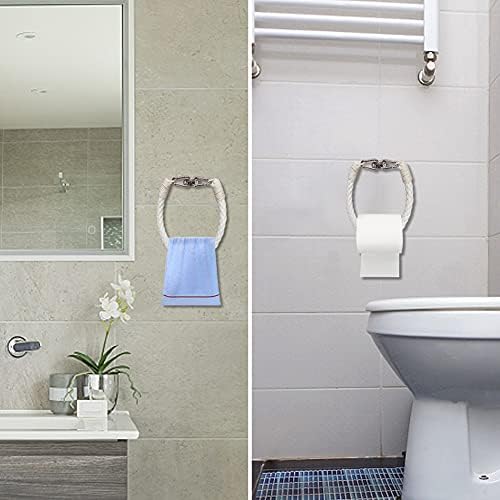 Uiopa Toilet Paper Holder 2pcs Cotton Rope Toilet Roll Holder Wall Mounted, Kitchen Paper Holder Bath Rack Nautical Bathroom Toilet Roll Stand Bath Towel rack for Decorative Home Accessories (White)