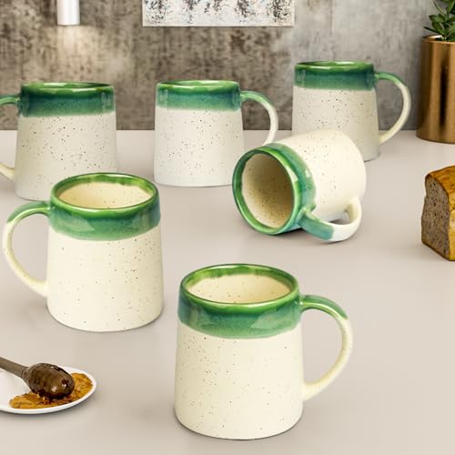 The Earth Store Studio Pottery Dual Tone White and Green Coffee Mug 320ml Each Capacity, Microwave & Dishwasher Safe, Coffee Mug for Gift | Ideal for Coffee, Tea, and More Coffee Mug Set of 6 (B0CRZ4JBD1) Amazon Price History, Amazon Price Tracker