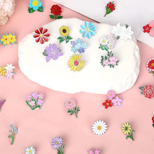 Image of SANNIX 60Pcs Flower Enamel Pins, Bulk Floral Lapel Pins for Backpacks, Cute Spring Flowers Brooch Badges for Clothes Bags Hats Accessories, 30 Styles