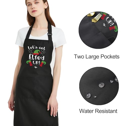 Gvlrbut Aventais de Natal engraçados para mulheres com bolsos, aventais de cozinha de chef ajustávei