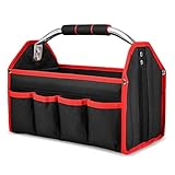 HAUTMEC 13 Inch Tool Bag, Foldable Open Top Tool Bag with Stiff Frame, Heavy-Duty Tool Tote with Padded Handle, Water-Resistant Base, Portable Tool Organizer for DIY & Jobsite Use – TB0001