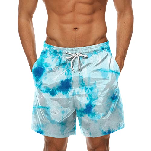 Mens Beach Swim Shorts Printed Casual Quick Dry Elastic Waist Drawstring with Pockets Lightweight Breathable for Holiday Pool Party