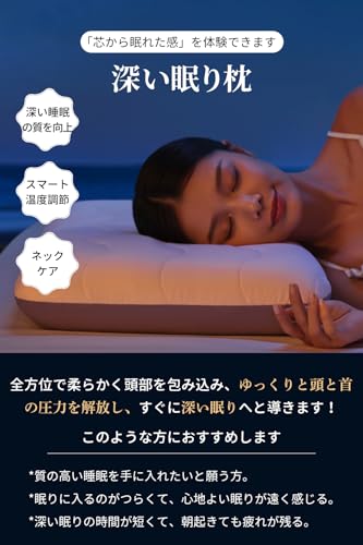 枕 深い眠り枕 【高級ｘ5つ星ホテル仕様】 首が痛くならない 温度調節/低反発 仰向け・横向き・うつ伏せ 安眠枕 快眠枕 寝心地アップ ラクラク プレゼント 通気性冷感カバー付き 63x43cm (グレー, 63*43*10CM) [2]