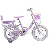 Touch of Venetian 12" 14" 16" 18" 20" Girls Children Bike with Stabilisers Wheels Bell Kids Bike for Ages 2-9 Years Old Bicycle Multiple Colors Bow Pink Purple Unicorn Rainbow (Purple, 12 Inch)