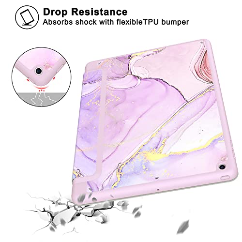 Supveco Ipad 9Th Generation With Pencil Holder 2021, Soft Tpu Trifold Stand Smart Cover, Auto Wake/Sleep Shockproof Case For Ipad 10.2 Inch 8Th/7Th Generation 2020/2019, Marble Pink #TOP4