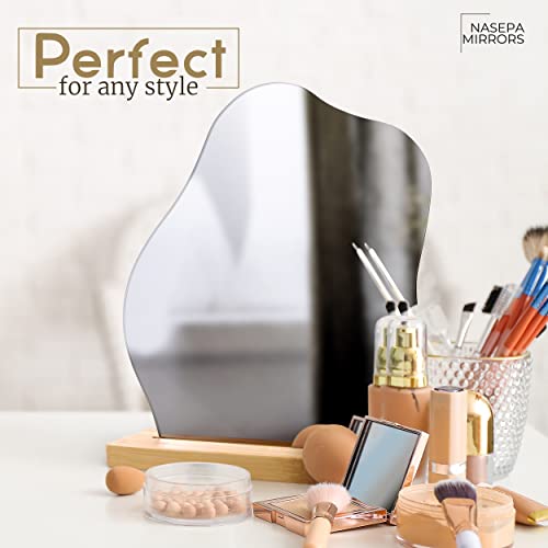 Nasepa Glass Irregular Shaped Desk Mirror With Bamboo Stand Frameless Cloud Shaped Vanity Mirror Funky Décor For Living Room, Bedroom, Minimal Spaces #TOP4