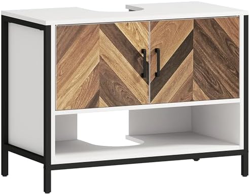HOMCOM Under Sink Bathroom Cabinet, Rustic Under Sink Cabinet with ...
