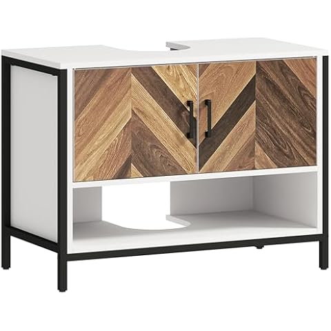HOMCOM Rustic Under Sink Bathroom Cabinet Cover