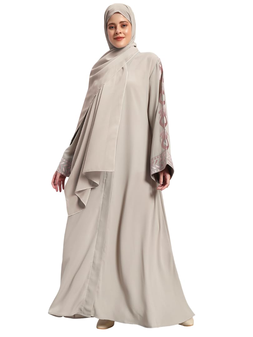 Elegant Women's Abayas with Hijab | Embroidered Abayas with Hijab | Modest Islamic Clothing | Cover Up Women's Islamic Dress L Grey