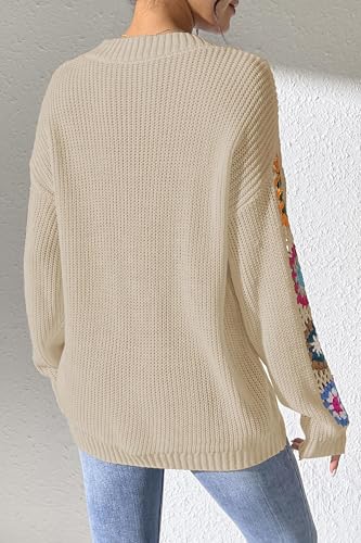Womens Classic Boho Floral Crochet Long Sleeve Sweaters Casual Pullover Knitwear for Fall Winter Basic Tops 20244