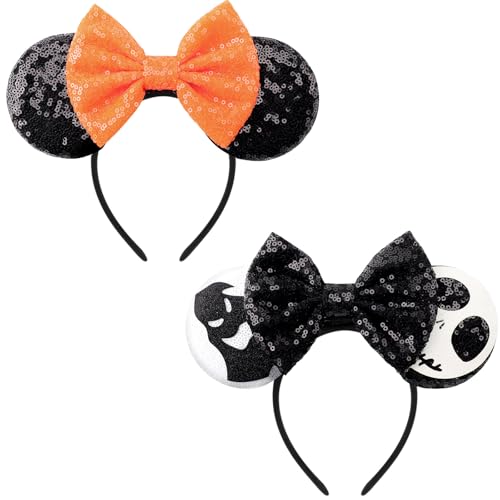 Image of DRESHOW Halloween Mouse Ears Headbands for Women Mouse Ear Headband with Bow Glitter Party Decoration Costume Hair Accessory for Women