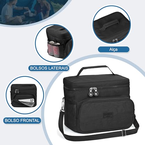 Bolsa Lancheira Térmica Adulto para Marmita - Ideal para Trabalho, Passeios e Academia (DR-PRETO)