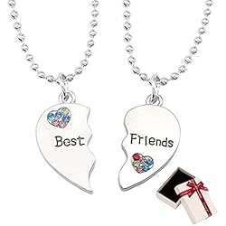 Collares De Amigos Hombre Y Mujer Xihuimay 2 unidades de collar con colgante corazón a juego con el mejor collar amigos amistad amor cadena eslabones cristal gargantilla regalo para BFF Hermana socio para hombres y mujeres, plata