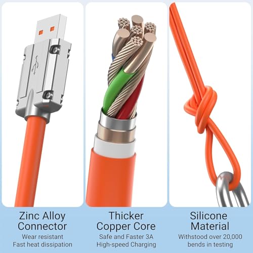 Image of MECHA Multi Charging Cable, 3 in 1 Charger Cable, 120W USB-C Fast Charge, 4ft Universal Charging Cable with iOS /Type-C /Micro USB for Phones, iPad, MacBook - Orange