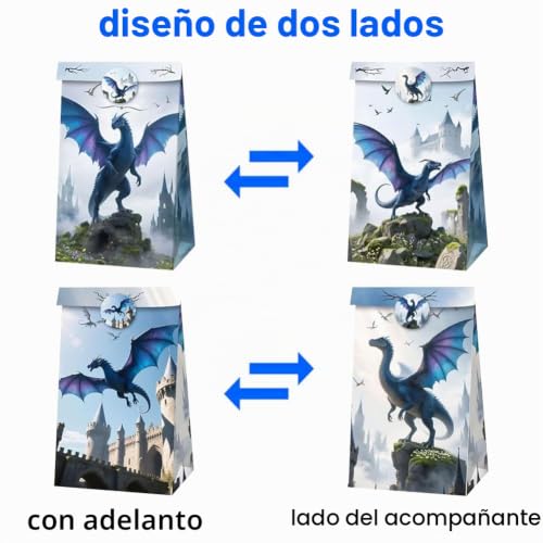 Miniatura 3 de 12 Pcs Bolsas De Favores Para Fiesta Dragones, Bolsas De Regalo De Dragón Con 18 Pegatinas, Bolsitas Cumpleaños Infantil, Bolsa De Papel Para Caramelos, Favores De Dragón, Para Fiestas Infantiles
