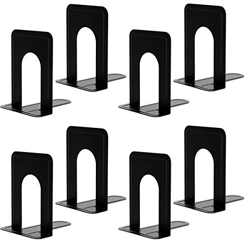Sujetalibros de servicio pesado para estantes, base antideslizante, negro, ideal para biblioteca, oficina, hogar, escuela, 4 pares