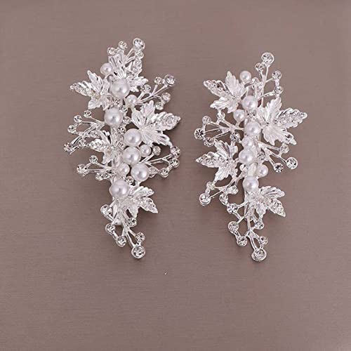 Haarspangen Frauen Mädchen Gold/Silber Farbe Kristall Simulierte Perlen Blätter Haarnadeln Clips Braut Braut Hochzeit Kopfbedeckungen Cover