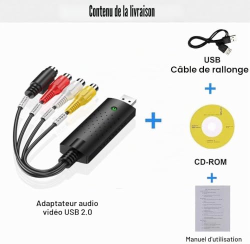 Audio Video Grabber USB 2.0 Plug & Play Adaptateur vidéo pour édition, Hi8 VHS vers DVD pour Mac et Windows 10 avec adaptateur convertisseur péritel/AV – vue 6