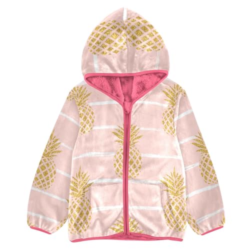 OTVEE Gold Pineapple on Striped Kids Hoodie Jacket Fall Spring Full Zip Warm Outwear Coat