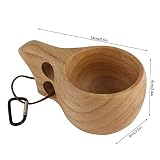VIFERR Kuksa Filiżanka do kawy, guma, drewno, podwójny otwór, styl nordycki, kubek na wodę ze smyczą, na kemping, wędrówki, filiżanka do herbaty 170 ml