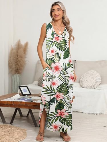 Image of BELAROI Womens Plus Size Maxi Dress Sundress Summer Casual Sleeveless V Neck Pockets Beach Swimsuit Coverup Loose