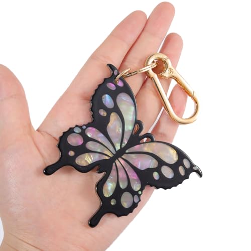 Tropical Hibiscus Flower Bird Butterfly Keychain Bag Charm Keychain Gold-Tone Clasp, 5.3 Inches