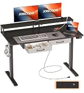 JOISCOPE Height-Adjustable Desk with Monitor Stand and 2 Drawers, Memory Height, Standing Desk wi...
