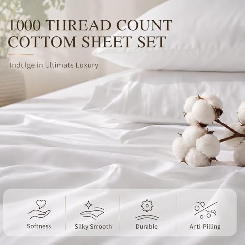 Image of MEISHANG 1000TC Egyptian Cotton Sheets King, 16 inch Deep Pocket | 1000TC Egyptian Cotton Sheets, Sateen Weave, Ultra Soft & Breathable, OEKO-TEX Certified