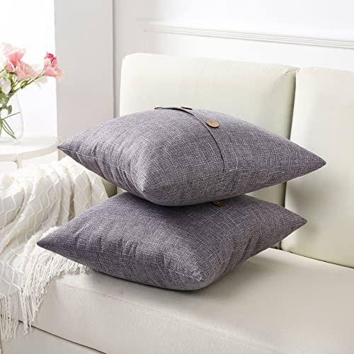 HAUSSY Dark Grey Linen Decorative Throw Pillow Covers 20x20 Inch Set of 2,Square Cushion Case with 3 Vintage Buttons,Modern Farmhouse Home Decor for Couch,Bed by HAUSSY - Image 5