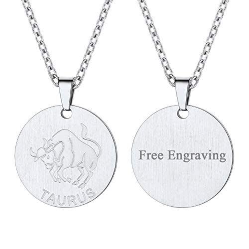 PROSTEEL Collar Hombre Placa Personalizable Colgante de Horóscopos Plaquita Redonda con Cadena...