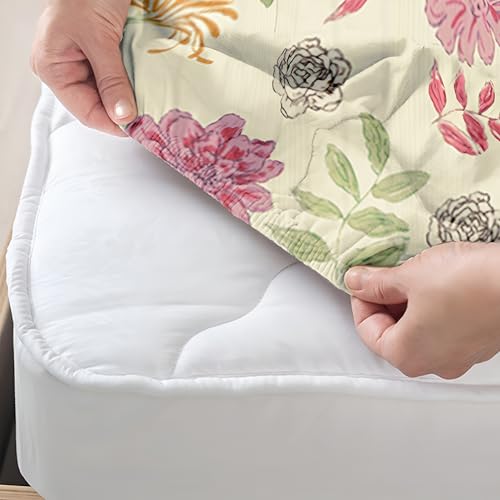 Image of Story@Home Cloud Cotton Fitted BEDSHEET (72 X 78 Inch) 360 Elastic King Size with 2 Pillow Covers | Super Soft Bed Sheet for King Size Bed Floral Design (White, Pink)