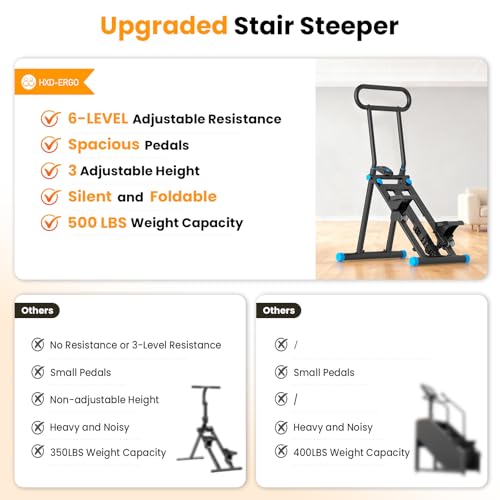 Image of HXD-ERGO Stair Stepper, Upgrade 6-Level Resistance Stair Master with Adjustable Handlebar, Folding Stair Climber Workout Machine
