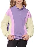 LIFAky Girls Kids Long Sleeve Sweatshirt Casual Snap Stand Tops Cute Color Block Pullover Fashion Fall Winter Outfits 9-10Y