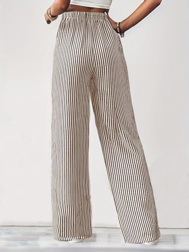 Women's Striped Straight Leg Pants - High Waist Casual Trousers Elastic Workwear Lounge Pants for Daily Office Outfits2