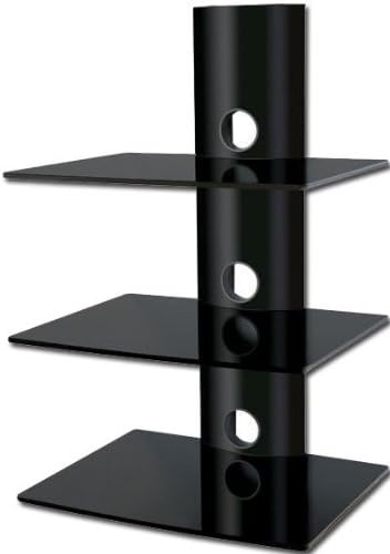 PROMOUNT Floating 3 Tier Black Glass Wall Mount Bracket Shelf for SKY BOX VIDEO DVD GAMES CONSOLE BLU RAY PLAYER - mounts under LCD LED PLASMA TV