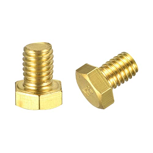 Image of uxcell Brass Hex Bolts, 3 /8-16x1 /2 2pcs Fully Thread Grade 4.8 Solid Brass Hexagon Head Bolt Machine Screws for Machinery