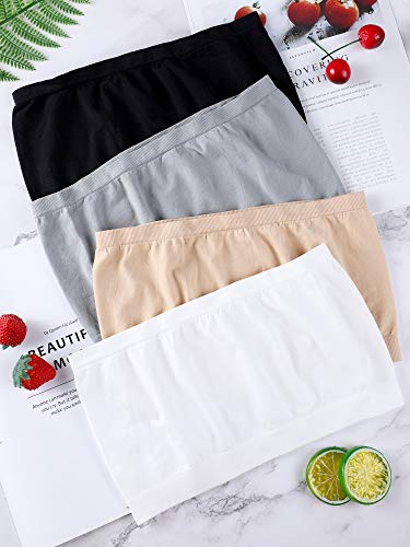 4 Pieces Women's Bandeau Bra Strapless Bralette Seamless Bandeau Non-Padded Stretch Top Bra(Black, White, Nude Color, Grey, Small) #TOP6