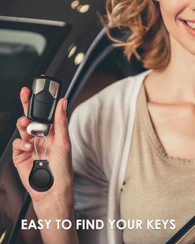 Airtag Schlüsselanhänger | Wasserdichter Anhänger für Apple Air Tag - Robuste Hülle mit Stahlseil für Kofferanhänger (Schwarz, 1er Pack)