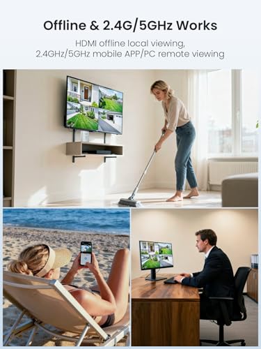 Image of Solar Outdoor Cameras for Home Security, 8 Cam Kit, No Subscription, Wireless Security Camera System, Expandable to 10CH, 360 View PT Cameras, 2K Color Night Vision, 2.4G & 5GHz WiFi, 1TB HDD