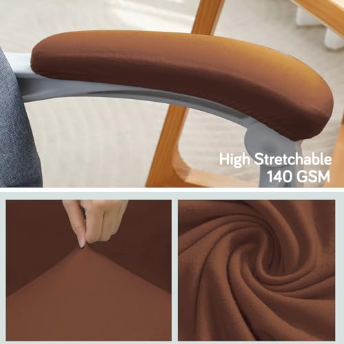Image of HOKIPO 'SereneSolids' 140 GSM Armrest Covers for Office Chair (Elastic Style), 1 Pair, Brown (AR-5933-BRN)