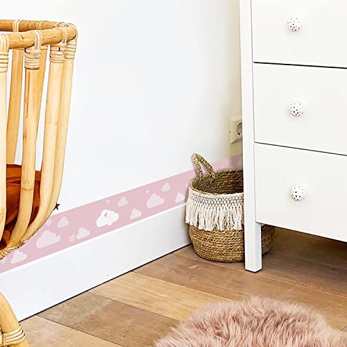 Funlife 3 Rolls Wall Border Stickers Peel And Stick, Vinyl Ceiling Border Wallpaper Art Decor, Baseboard Wall Waist Sticker Border Decals For Kids Room Nursery Room Playroom, Pink, Clouds #TOP2