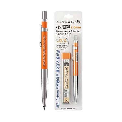 ZEESOON Xeno Promate Lead Holder Pen Mechanical Pencil & B Lead Set, Knocking Node, Top Down Refill, Sharpener Embedded Pencil Holder 1.3mm, 2.0mm (2.0mm(Orange)) Cover