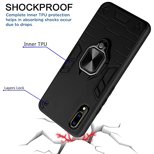 Image of Pikkme D5 Tough Armor Bumper Back Cover Case for Vivo V11 Pro |Ring Holder & Kickstand in-Built (Black)