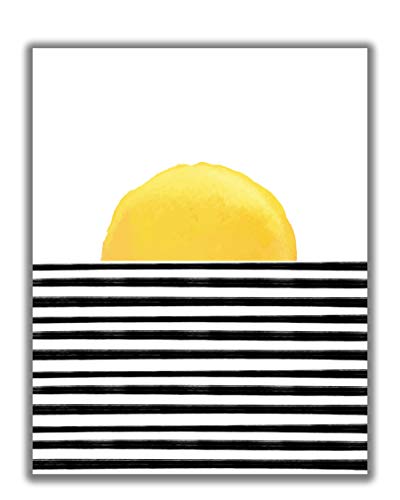 Abstract Yellow, Black & White Sunset or Sunrise Wall Art.