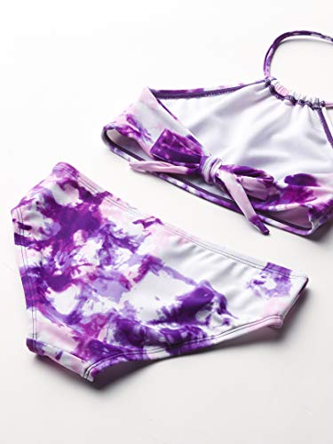 Kanu Surf Girls' Mahina UPF 50+ Beach Sport Halter Bikini 2-Piece Swimsuit, Seafoam Purple, 72